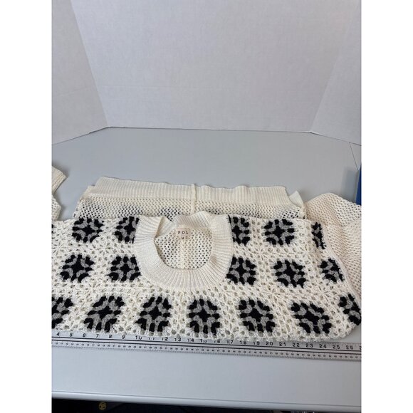 Crochet Knit Sweater By POL Floral Pattern Black & White Medium Cottagecore - Picture 7 of 10